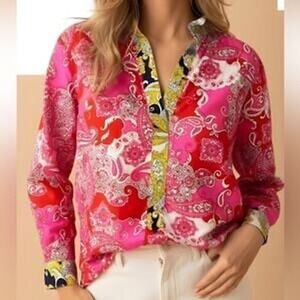 NWT J Crew Womens Pink Red Paisley Cotton Popover Tunic Top XXS
